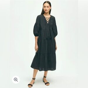 Brooks Brothers Cotton Tired Eyelet Tie Neck Dress